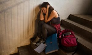 Student Fearful On Stairs