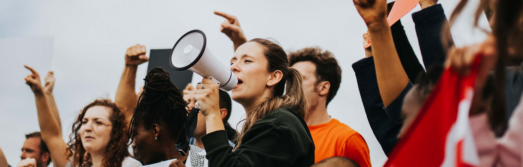 Group Protesters with Megaphone